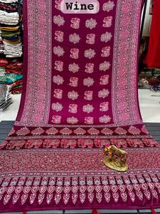 Sari de satén de seda suave Ajarkh con espejo, trabajo manual auténtico, borlas, tela tejida ecológica de secado rápido, blusa estampada para mujer - Product Image 2