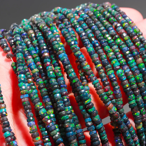 Cuentas Rondelle facetadas de ópalo etíope negro de alta calidad, cuentas de ópalo negro de 3-5MM - Product Image 3