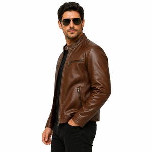 Chaqueta de cuero genuino de primera calidad, corte elegante y cremalleras duraderas. Estilo atemporal y máxima comodidad. Compre ahora. Servicio OEM. - Product Image 2