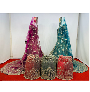 เสื้อครอปกำมะหยี่แบบเลเฮนกา งานปักหนัก ชายกระโปรงยาวประดับด้วยหินจาร์กัน คอลเลคชั่นมาหามันตรา สีสันสวยงาม เหมาะสำหรับงานแต่งงาน งานเลี้ยง และงานเฉลิมฉลองต่างๆ - Product Image 1