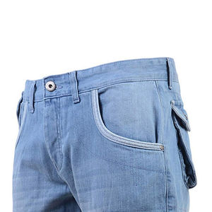RICSA INTERNATIONAL Men's Light Blue Cargo Shorts Mid Waist Breathable Cotton Canvas Casual Style Multiple Pockets Button Fly - Product Image 5