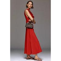 Robe longue Amorzinho 100 % coton naturel pour femme, unie, brodée, élégante, décontractée, respirante, sans manches, col en V