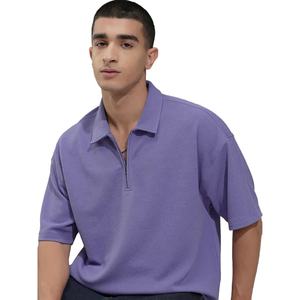 Coton éponge d'été personnalisé pour hommes pour t-shirt décontracté à manches courtes 1/4 fermeture éclair séchage rapide écologique conception vierge motif solide cou - Product Image 1