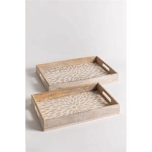 Juego de 2 bandejas rectangulares de madera esmaltada, bandejas decorativas hechas a mano para servir - Plato de madera de calidad alimentaria para cocina, desayuno - Product Image 1