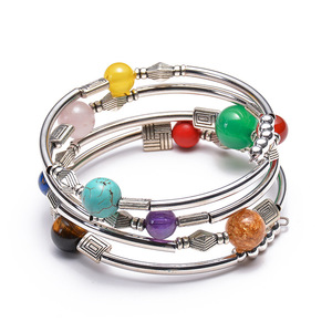Hemasa Fashions Trendy Elegant Multilayer <b>Silver</b> Tone Cat's Eye Stone Women's <b>Bracelet</b> Featuring Colorful Decorative <b>Beads</b> - Product Image 1