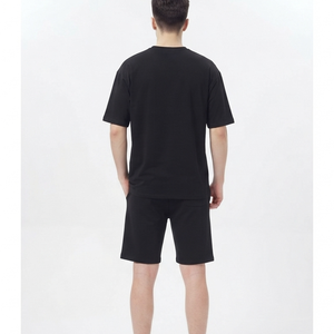 Ensemble T-shirt et short décontracté en coton noir pour homme OEM, col rond, manches courtes, couleur unie, respirant, tenue d'été, coupe classique - Product Image 6