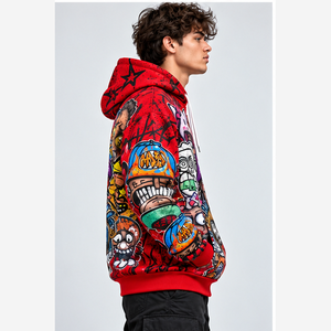 Men's Red Cartoon Graphic Print Hoodie Streetwear Pullover Hooded <b>Sweatshirt</b> Regular Fit - Product Image 4