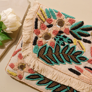 Designer High Quality Floral Beaded Embroidery <b>Potli</b> <b>Clutch</b> <b>Bag</b> Handmade Ethnic <b>Bridal</b> Purse for Ladies Wedding Party - Product Image 6