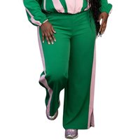 Conjunto Deportivo Casual de Invierno para Mujer, Estampado Retro, Dos Piezas, Chaqueta con Cierre Rosa y Verde, Pantalones Anchos, Ropa Deportiva Premium