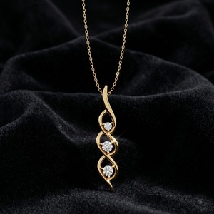 14K <b>Solid</b> <b>Gold</b> Lab Grown Diamond 3 Stone Twisted Spiral Drop <b>Pendant</b> Necklace for Women - Product Image 1