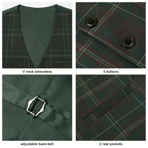 Chaleco formal de tartán a cuadros para hombre, ajuste slim, con hebilla ajustable en la espalda, diseño clásico para bodas y oficina. - Product Image 3