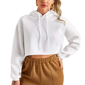 Sweat à capuche court pour femme en Spandex/Coton, fabriqué au Pakistan, avec impression de logo multicolore personnalisée et badge en cristal, idéal pour l'hiver et l'automne - Product Image 1