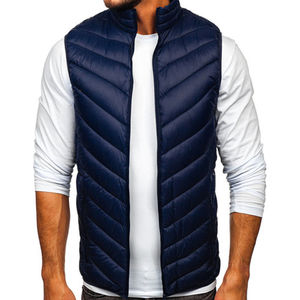 Chaleco Acolchado sin Mangas con Cierre para Hombre, Color Azul Marino, Casual, Ligero, Cortavientos, para Invierno, Cuello Alto, Color Sólido - Product Image 4