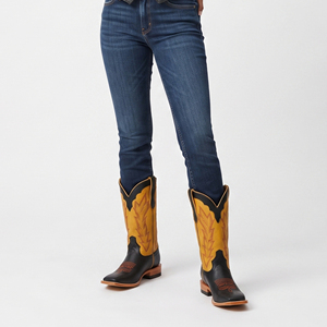 Botas Vaqueras de Cuero para Mujer, Botas Vaqueras de Cuero Bordadas a la Moda, Botines Occidentales de Cuero para Mujer - Product Image 2