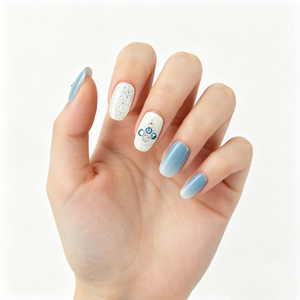 Kit de <span class=keywords><strong>Uñas</strong></span> Postizas de Etiqueta Privada, Diseño Degradado Azul Océano y Blanco, con Brillo y Diamantes de Imitación, <span class=keywords><strong>Uñas</strong></span> Postizas de Presión - Product Image 4