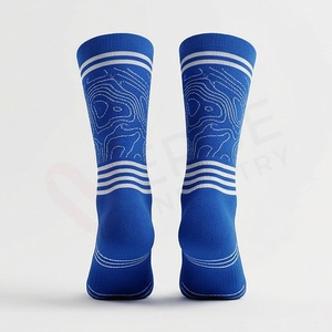 Chaussettes pour hommes, bleues, à motif géométrique, tricotées en jacquard, respirantes, style sport, pour l'été - Product Image 2