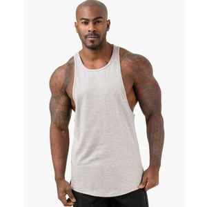 Camiseta sin Mangas Gris para Hombre, Cuello Redondo, 100% Algodón, Tejido Casual, Color Sólido, Ropa Deportiva - Product Image 1