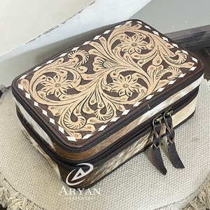 New Designer Floral Hand <b>Tooled</b> <b>Leather</b> Jewelry Cases Real Genuine Cowhide <b>Leather</b> Portable Jewellery Gift Package for Women's - Product Image 1