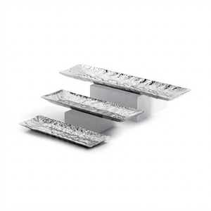 Plateau de service rectangulaire texturé argenté, plateau décoratif en métal pour la cuisine, la table à manger, l'usage domestique et la décoration - Product Image 4
