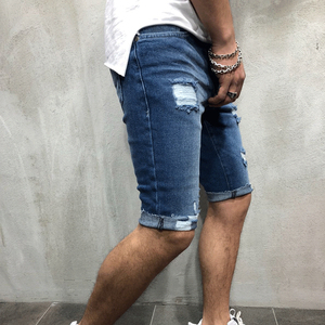 Shorts de Mezclilla Desgastados para Hombre, Cintura Media, Estilo Casual de Verano, Tela de Algodón Azul - Product Image 3