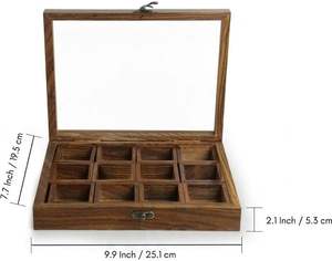 Caja de especias artesanal de madera de Sheesham con 12 recipientes desmontables y tapa de vidrio, Masala Dani de madera premium para cocina y comedor - Product Image 1