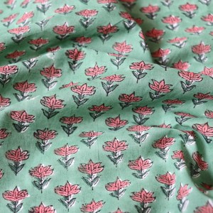 Hand Block Printed Cotton Fabric <b>Mint</b> Green Floral Buti Print Indian Handmade Soft Cotton <b>Dress</b> Material - Product Image 2