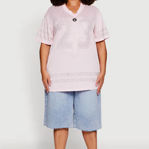 Maillot de football américain rose tendance avec strass surdimensionnés, unisexe, col en V, maille respirante, streetwear, 100 % polyester, vente en gros OEM - Product Image 2