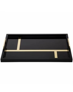 Plateau décoratif géométrique moderne en métal plaqué or, rectangulaire, pièce unique - Product Image 2