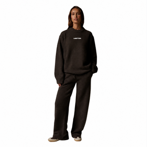 Ensemble survêtement femme oversize col rond avec pantalon droit taille élastique – Tenue décontractée deux pièces style urbain - Product Image 1