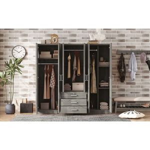 Armadio in Legno Grigio a 6 Ante con Grandi Cassetti per la Camera da Letto - Product Image 2