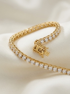 Luxury Yellow <b>Gold</b> Lab Grown Diamond Tennis Bracelet Brilliant Cut E Color 9K Pure <b>Solid</b> <b>Gold</b> IGI Certified Unisex Everyday Wear - Product Image 4