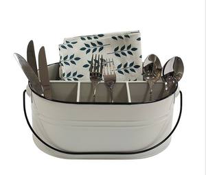 Handcrafted Metal Utensil Caddy with Handle Farmhouse Kitchen Utensils Holder Storage <b>Baskets</b> by Indian Wholesaler - Product Image 5