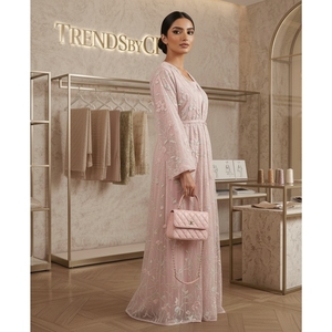 Abaya rose brodée ODM pour femmes musulmanes, robe longue à manches longues, ornée de perles, idéale pour les festivals et les mariages - Product Image 4
