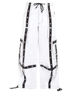 Custom Punk Gothic <b>Cargo</b> Pants <b>Men</b> Women <b>White</b> Black Contrast Stitching Wide Leg Bondage <b>Trousers</b> Chain Straps Y2K Streetwear - Product Image 6
