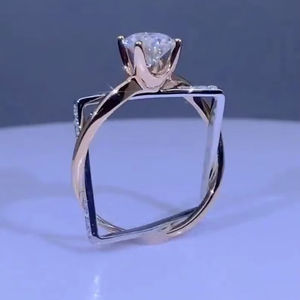 Anillo de Diamante de Corte Redondo de 1.01CT con Doble Banda Trenzada, Cultivado en Laboratorio, para Mujer, Oro Sólido de 14K, Regalo de Lujo para Novia - Product Image 1