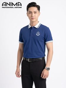 Camisa Polo Azul de Uniforme Universitario Premium de Lujo para Hombre, Algodón con Logotipo Bordado - Product Image 1
