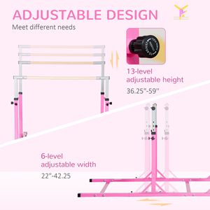 Sbarre parallele rosa per ginnastica junior, 13 livelli di altezza regolabile, doppio blocco di sicurezza, per interni/esterni - Product Image 5
