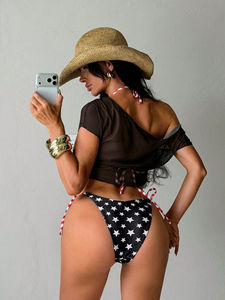 Conjunto de bikini patriótico para mujer, traje de baño con tiras laterales y estampado de bandera americana, estrellas y rayas, traje de baño para el 4 de julio - Product Image 2