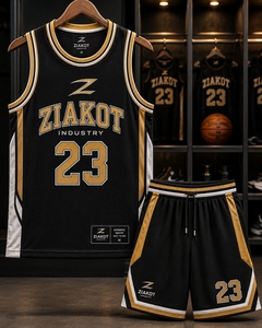 Vente en gros directe - Ziakot Industry - Maillot de basket-ball authentique rétro personnalisé noir or-blanc - Product Image 3