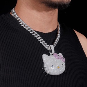Collier pendentif visage de chat en argent 925 plaqué or, incrustation de zircone cubique, chaîne corde style hip-hop, bijou unisexe, cadeau - Product Image 5