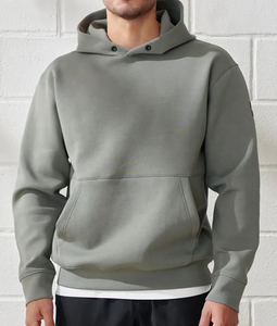 เสื้อฮู้ดผู้ชายสีดำทรงโอเวอร์ไซส์ ผ้าฝ้ายเฟรนช์เทอร์รี่ สีพื้น สวมใส่สบายๆ สำหรับฤดูใบไม้ร่วง ดีไซน์กระเป๋าซิปด้านหน้าแบบถัก - Product Image 5