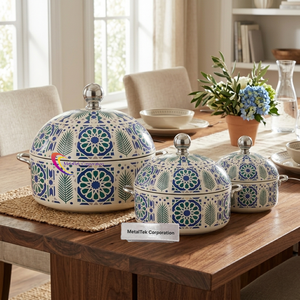 Lot de 3 casseroles de luxe en acier inoxydable, style arabe, avec couvercle, pour maintien au chaud et service - Product Image 6