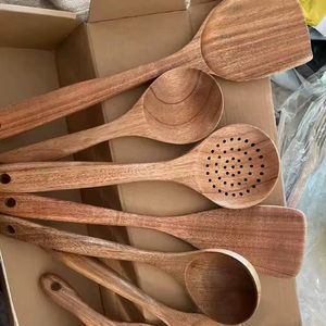Ensemble d'ustensiles de cuisine en bois de teck |   Ensemble de cuillères et spatules en bois naturel |   Ustensiles de cuisine faits à la main résistants à la chaleur - Product Image 1