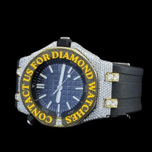 Reloj de Cuarzo con Esfera Negra Redonda, Diamantes Moissanite y Correa de Goma Negra, Diseño Clásico, Última Colección - Product Image 3