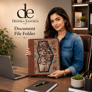 Carpeta Portafolio de Negocios de Cuero Genuino Grabado a Mano con Cierre de Cremallera, Estilo Vintage, con Tarjetero - ¡Gran Oferta! - Product Image 6