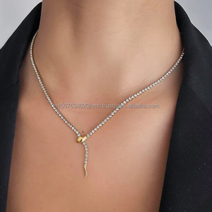 Collier lariat tennis en diamant en or jaune massif, collier ajustable en Y, cadeau minimaliste pour mariage ou anniversaire pour elle - Product Image 1