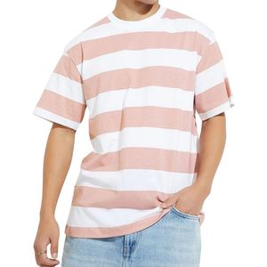 T-shirt en coton rayé horizontal bleu sarcelle et noir pour homme, col rond, manches courtes, décontracté, respirant, doux, coupe moderne, style urbain - Product Image 4