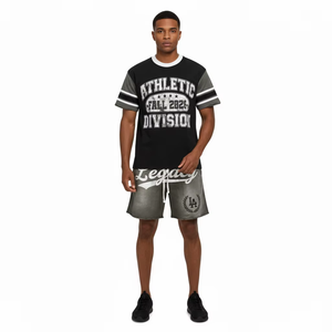 ชุดเซ็ตเสื้อยืดและกางเกงขาสั้นผ้าฝ้าย 100% 400gsm ล้างสีแบบแอซิดวอช สำหรับผู้ชาย ฤดูร้อน - Product Image 2