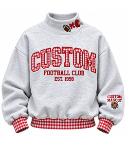 OEM Women’s <b>Mock</b> Neck Sweatshirt 100% Cotton Fleece Custom Gingham Design Boxy Fit Solid Color Autumn Winter Apparel - Product Image 1