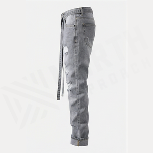 Jean en denim déchiré coupe slim pour homme, taille mi-haute, en coton, style décontracté automne - Product Image 3